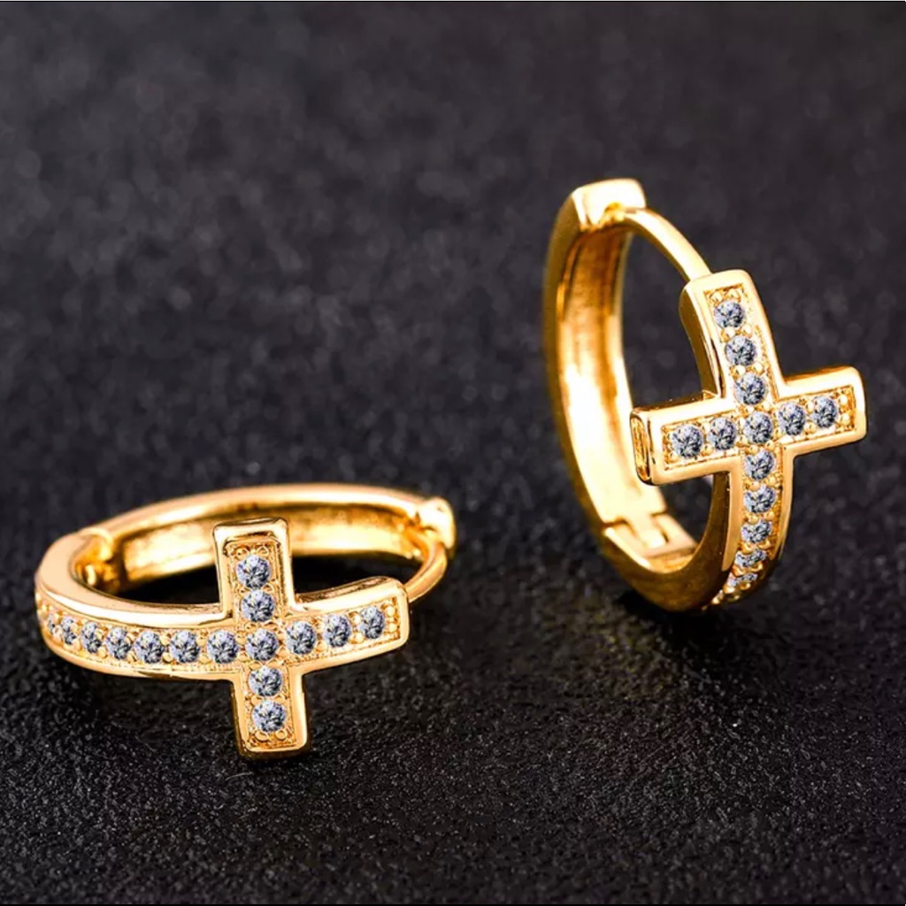 925 Sterling Silver Czs Cross Huggies Earrings